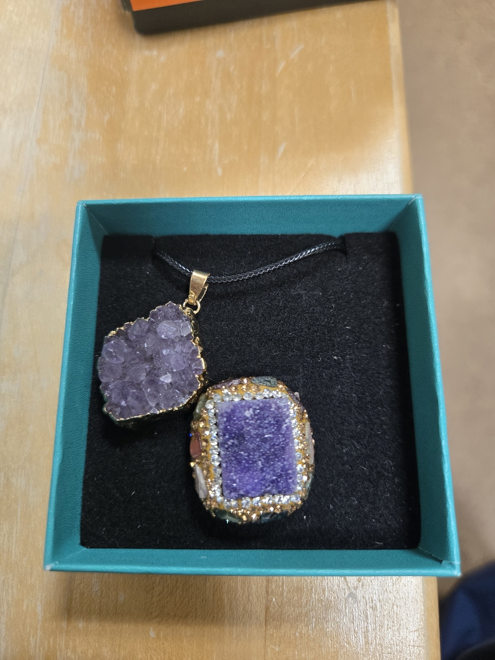 Purple Amethyst Druzy Pendant Necklace  And Ring Set